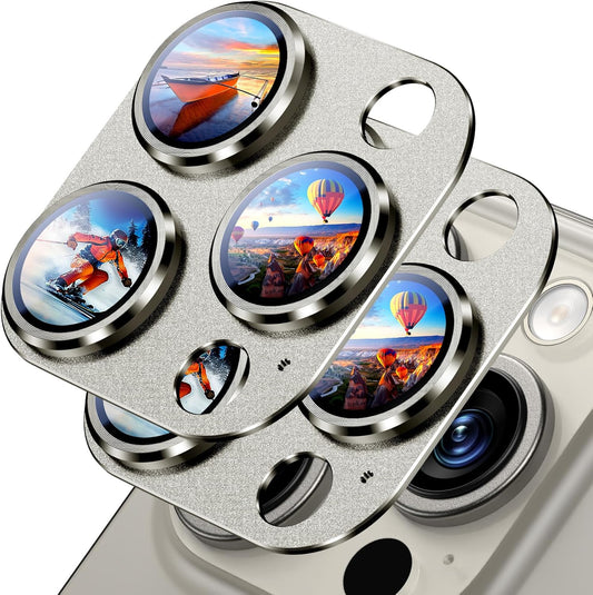 Uyiton Compatible with iPhone 16 Pro/iPhone 16 Pro Max Camera Lens Protector - [Not Easy to Break][Strong Adsorption][Case-Friendly] Metal Tempered Glass Rear Camera Screen Cover - Natural, 2 Pack