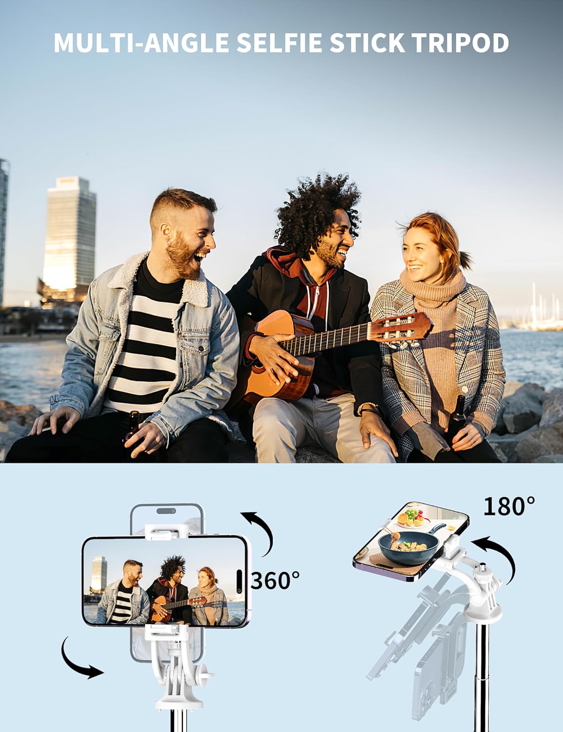 SelfieShow 71" Cell Phone Selfie Stick & Tripod, Smartphone Stand with Remote, Extendable & Travel Compatible with iPhone 15/14/13 Pro Max Gopro Android DJI (White)