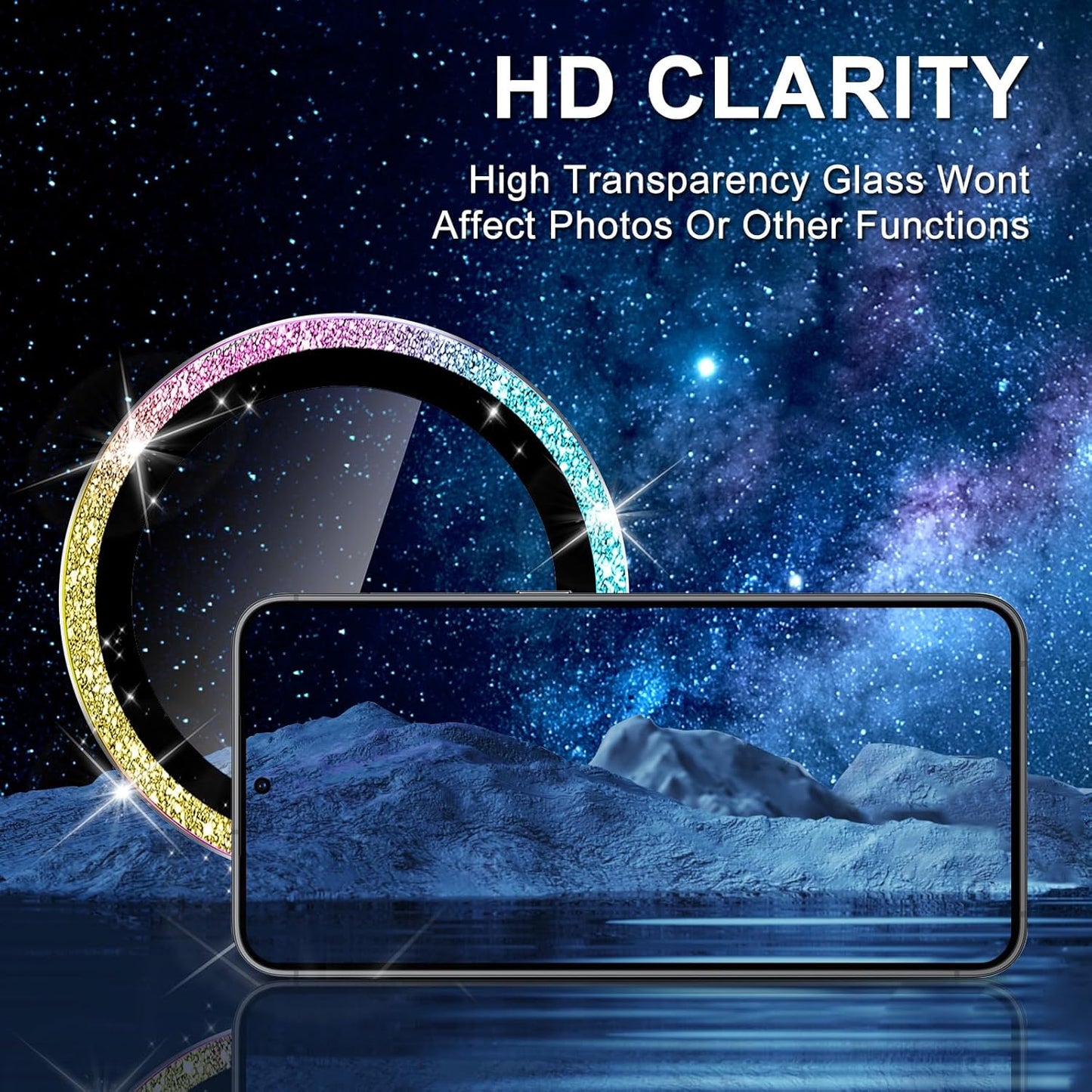 for Samsung Galaxy S25 Edge Camera Lens Protector, Individual Metal Ring Tempered Glass Lens Cover, [Strong Adsorption] Scratch Resistant Ultra-Thin HD Clear Lens Cover, 1 Set-Colorful Sparkly