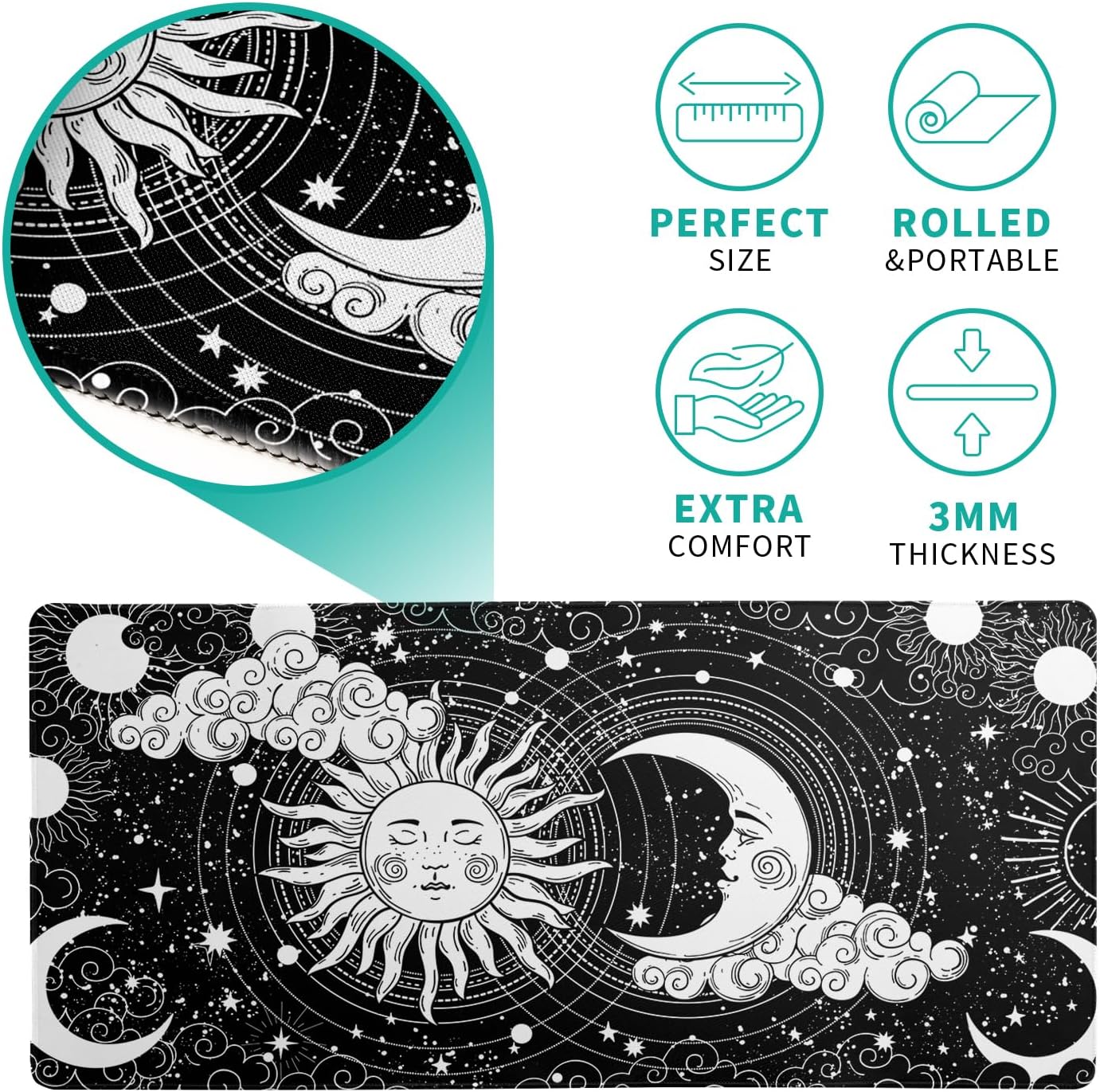 Magic Astrology Extended Big Mouse Pad Large, Gaming Mouse Pad Desk Pad,31.5x11.8 Inch Long Computer Keyboard Mouse Mat Black Mousepad with 3mm Non-Slip Base and Stitched Edge for Gaming and Office