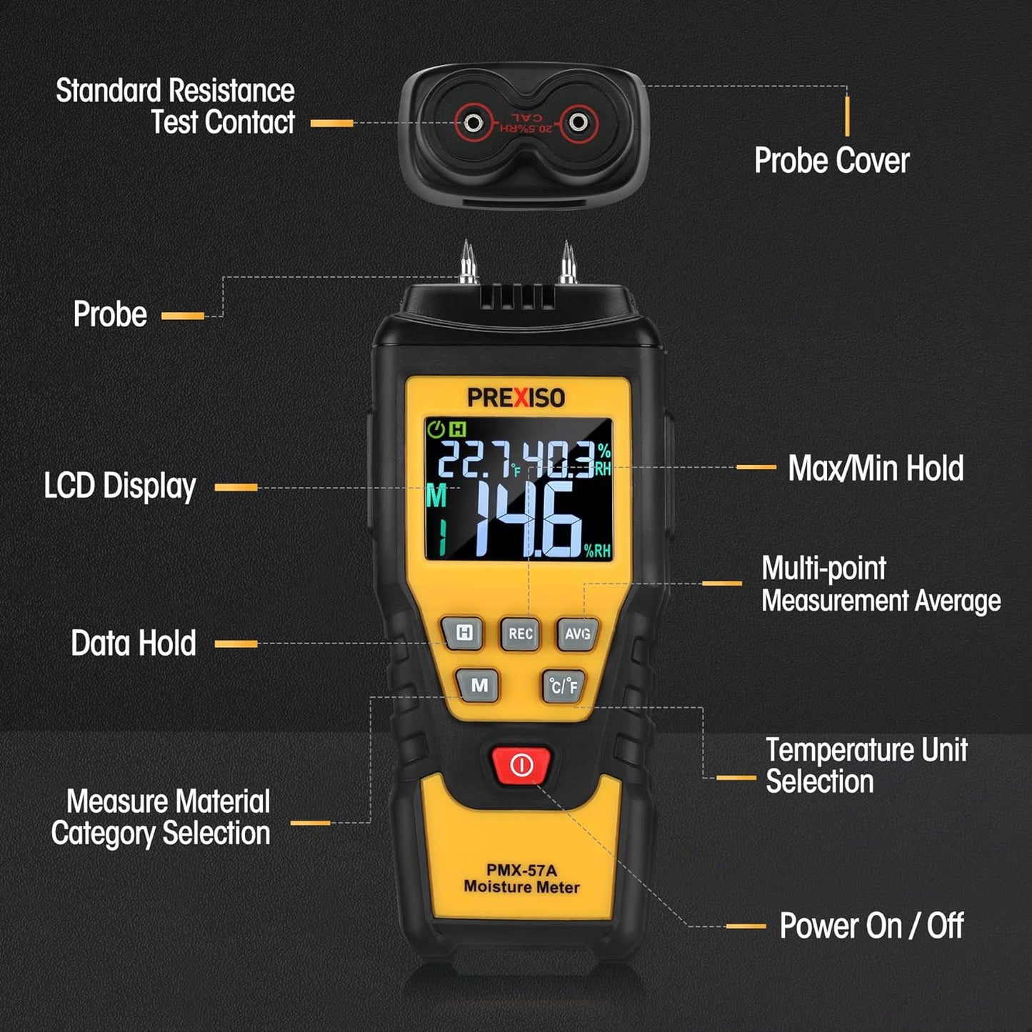 PREXISO Wood Moisture Meter - 7 in 1Digital Moisture Meter for Firewood, Woodworking, Walls, Home, Drywall, Paper, Floor - Moisture Reader, Pin-Type Water Leak Detector, Dampness Meter