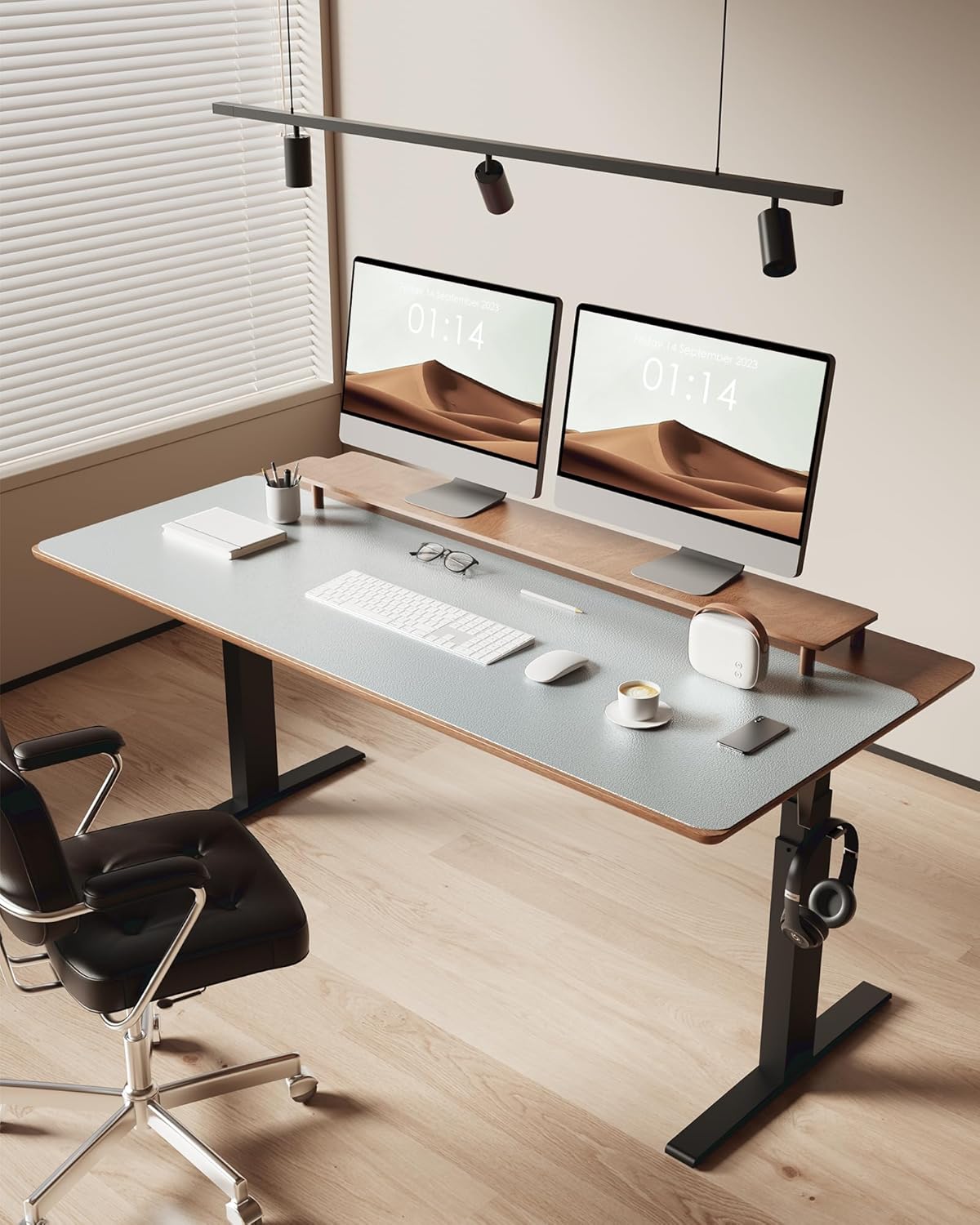 YSAGi Leather Desk Pad Protector, Office Desk Mat, Large Mouse Pad, Non-Slip PU Leather Desk Blotter, Laptop Desk Pad, Waterproof Desk Writing Pad for Office and Home (Silver, 47" x 17")