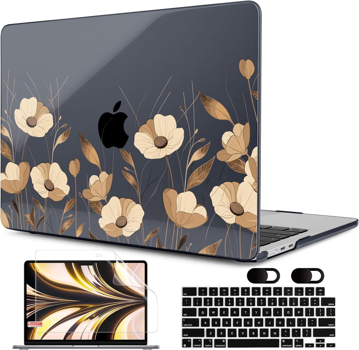 MEEgoodo Case for M4/M3/M2 MacBook Air 13.6 inch Case 2025 2024 2022, Fit Model A3240/A3113/A2681, Laptop Hard Shell with Keyboard Cover Compatible with MacBook Air 13 inch, A Bouquet Flowers