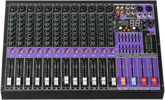 Sound Town 12-Channel Professional Audio Mixer with 99 DSP, USB MP3 Bluetooth, Dual 7-band EQ, 48V Phantom Power & Mute, Recording (TRITON-TX1202)