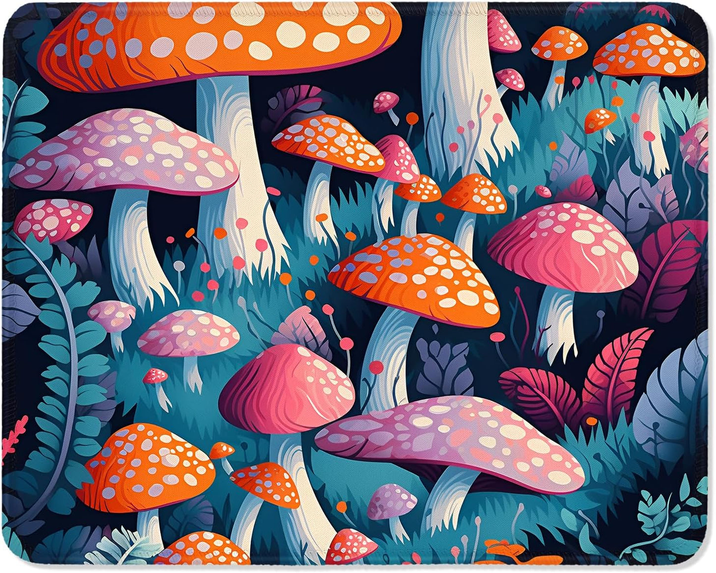 ITNRSIIET Mouse Pad with Stitched Edge Premium Textured Smooth Precise Operation Waterproof Washable Non-Slip Rubber Base Desktop Protection Mat, 10.2×8.3×0.12 inches, Pretty Mushroom