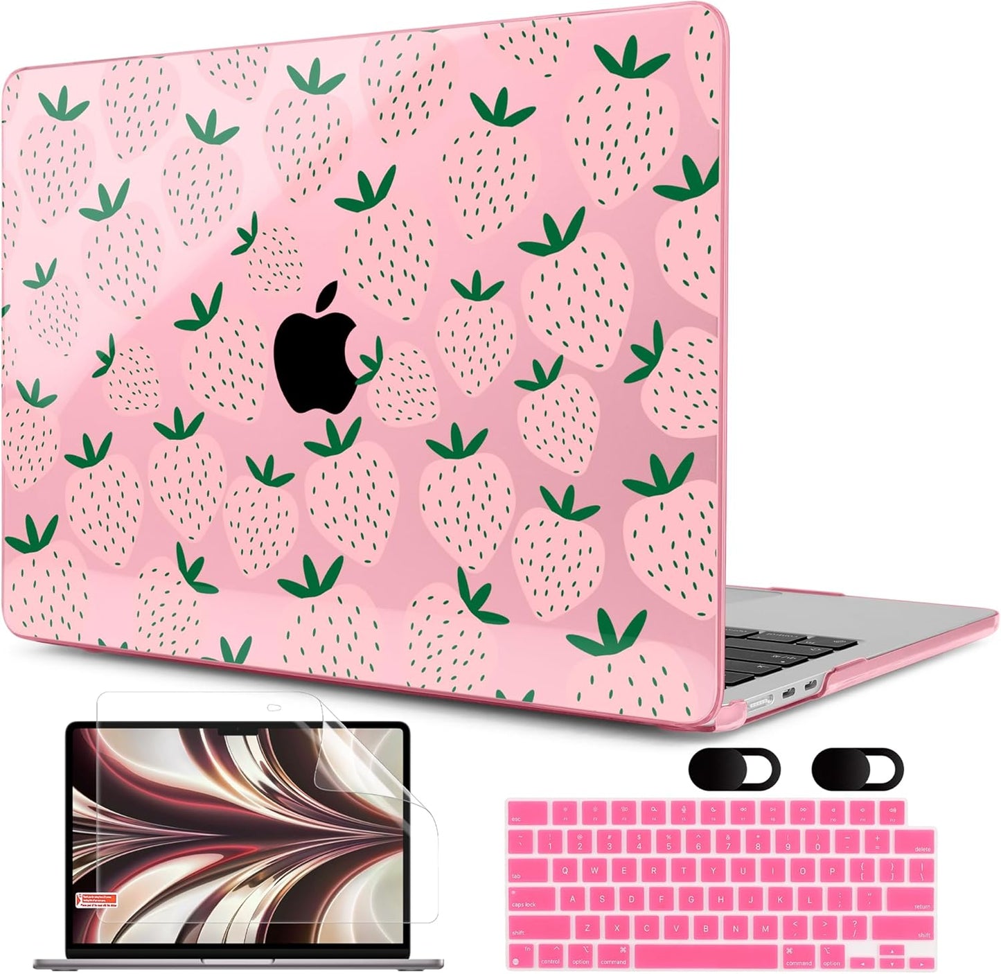 MEEgoodo Case for M4/M3/M2 MacBook Air 13.6 inch Case 2025 2024 2022, Fit Model A3240/A3113/A2681, Laptop Hard Shell with Keyboard Cover Compatible with MacBook Air 13 inch, Minimalist Strawberry