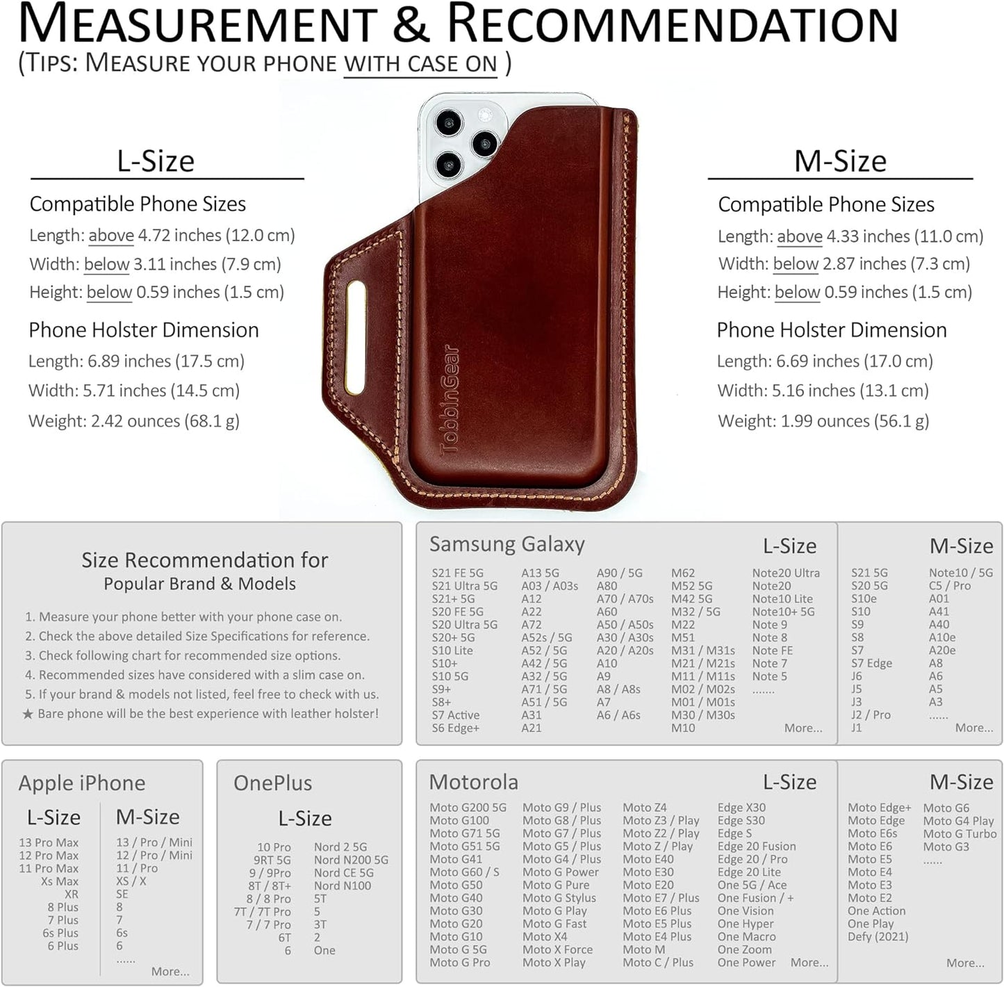 TobbinGear Leather Belt Phone Pouch, Leather Cell Phone Holster, Universal Phone Case with Belt Loops, for Men and Women Large Coffee