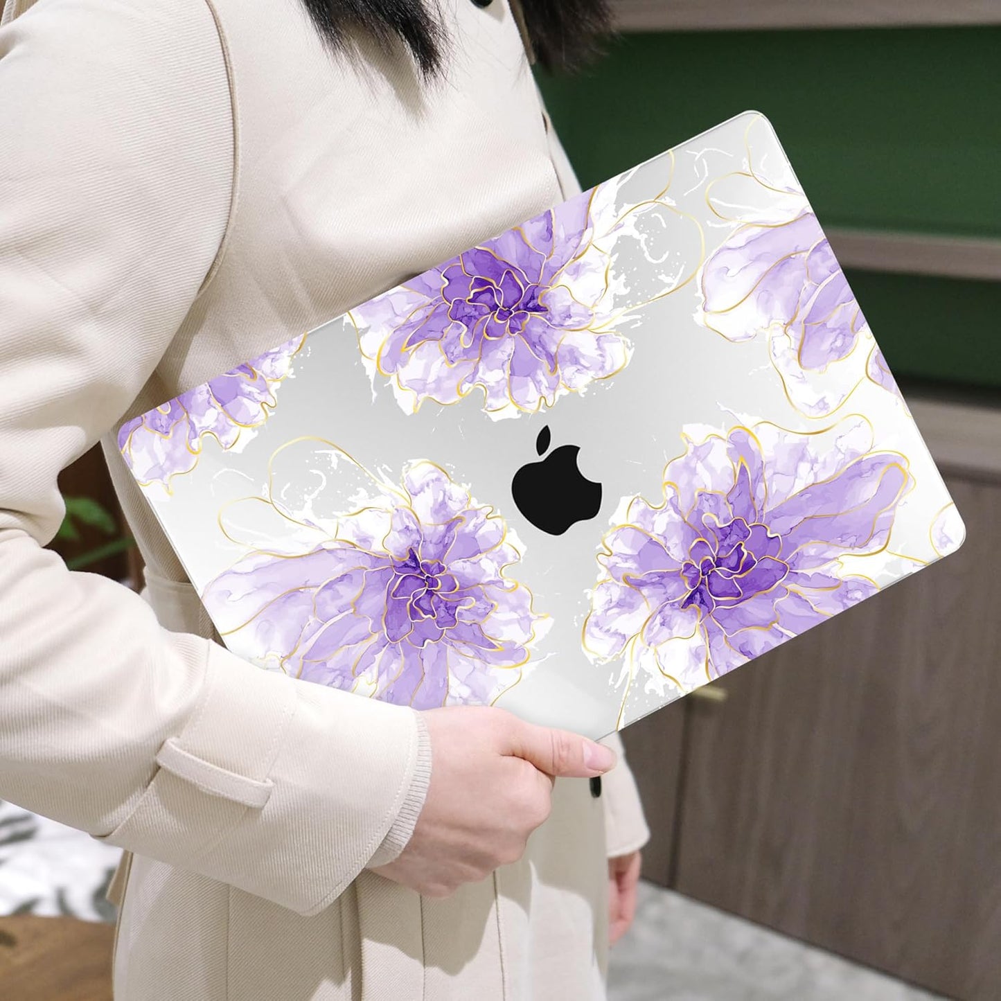 MEEgoodo Case for MacBook Air M4/M3/M2 13.6 inch 2025 2024 2022, Fit Model A3240 A3113 A2681, Compatible with MacBook Air 13 inch, Laptop Hard Shell Case with Keyboard Cover, Purple Ink Flower