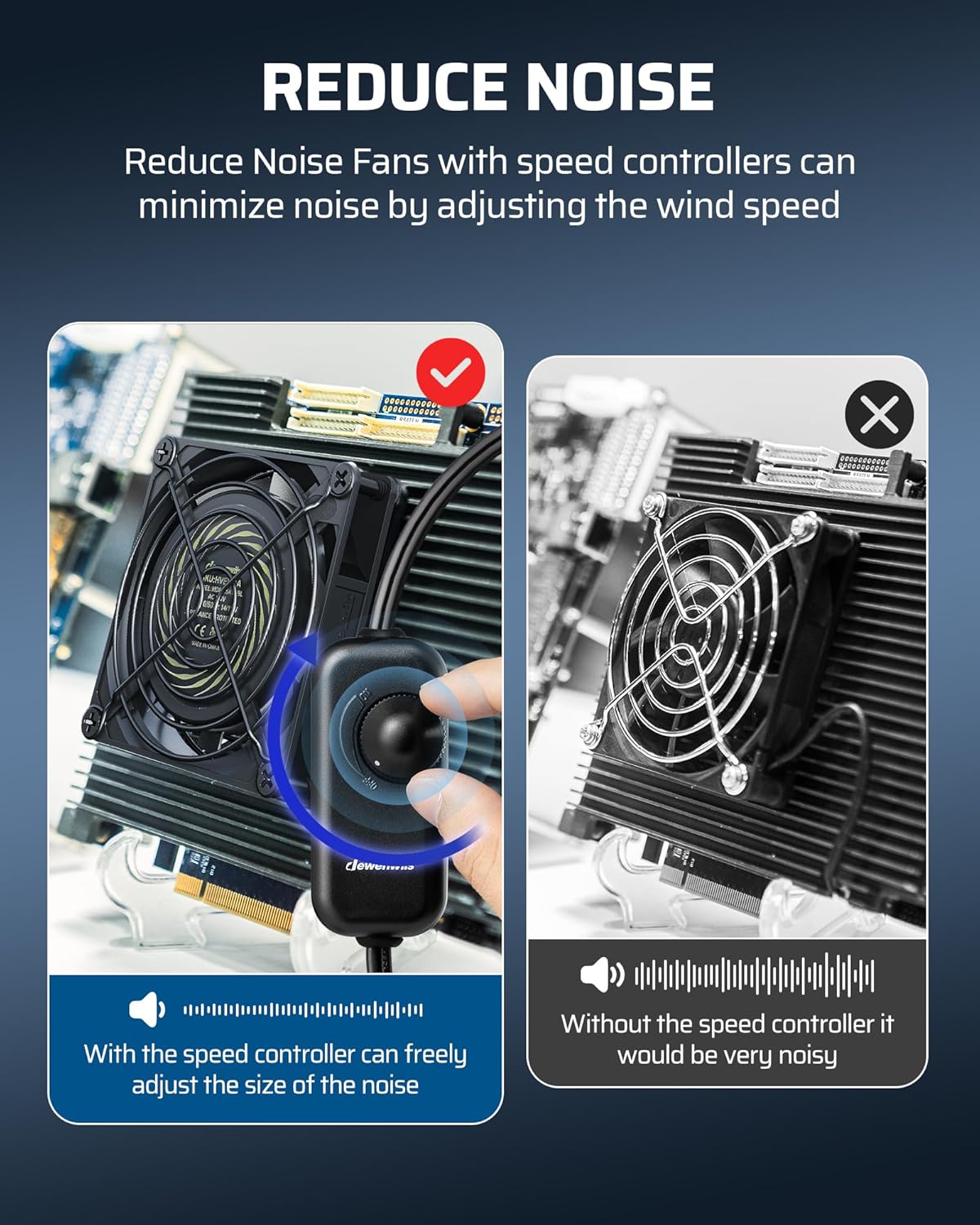 DEWENWILS 120V AC Quiet Muffin Fan, 80mm×25mm Waterproof Case Fan Cooling Fan with Speed Control, UL-Certified for DIY Cooling Exhaust Ventilation, Flame-Resistant, 2 Pack