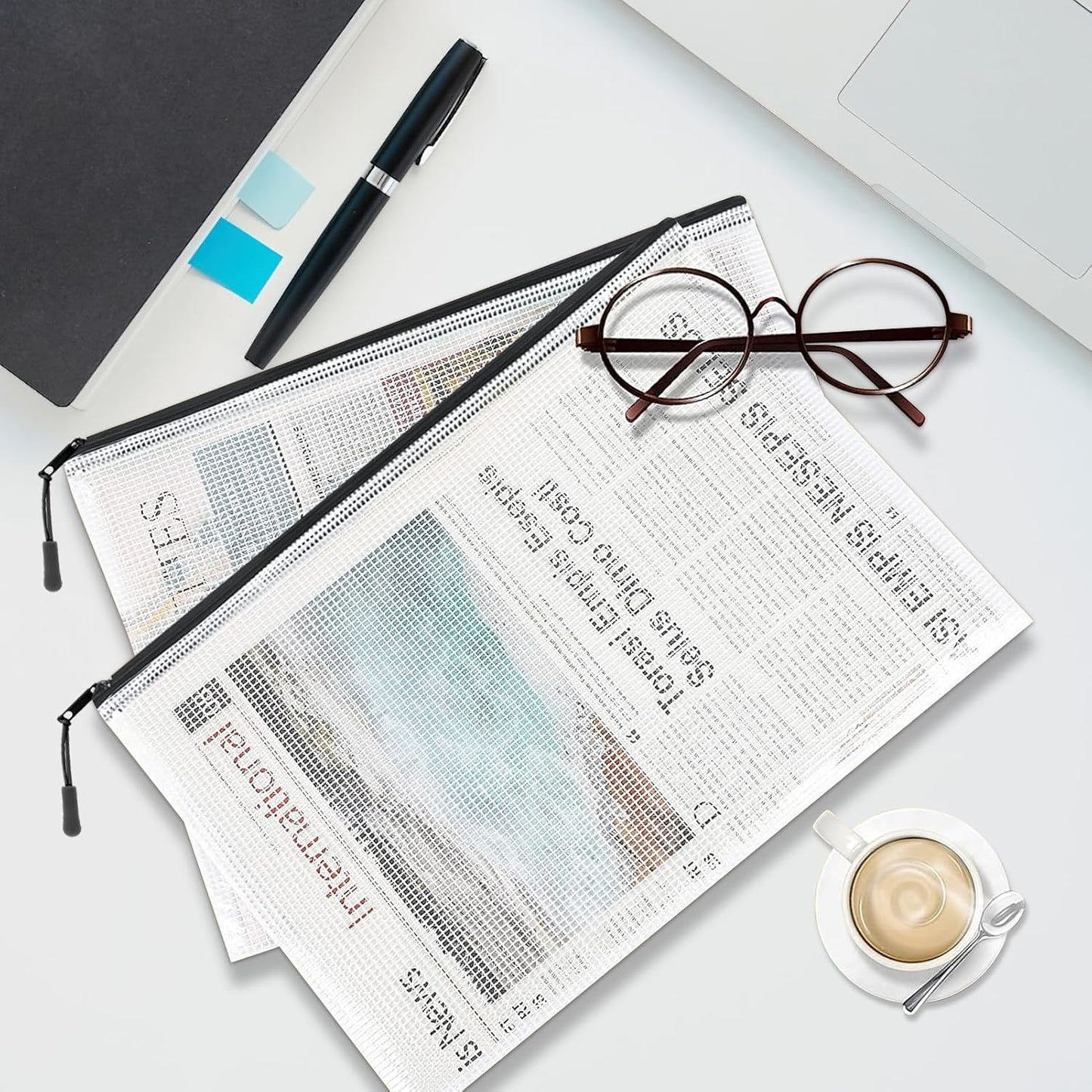 24pcs Mesh Zipper Pouches, A3 Size Waterproof Black Zipper Bags, Water-Resistant Plastic Zipper Pouch for School Office Supplies, Puzzles & Games Organizing Storage