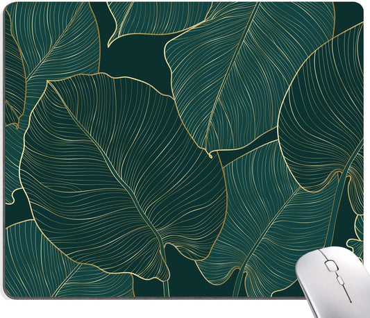 Mouse Pad, Green Leaves Mouse Pad Rectangle Custom Designs, Waterproof Anti-Slip Rubber Mousepad Office Accessories Desk Decor Wireless Mouse Pads for Computers Laptop