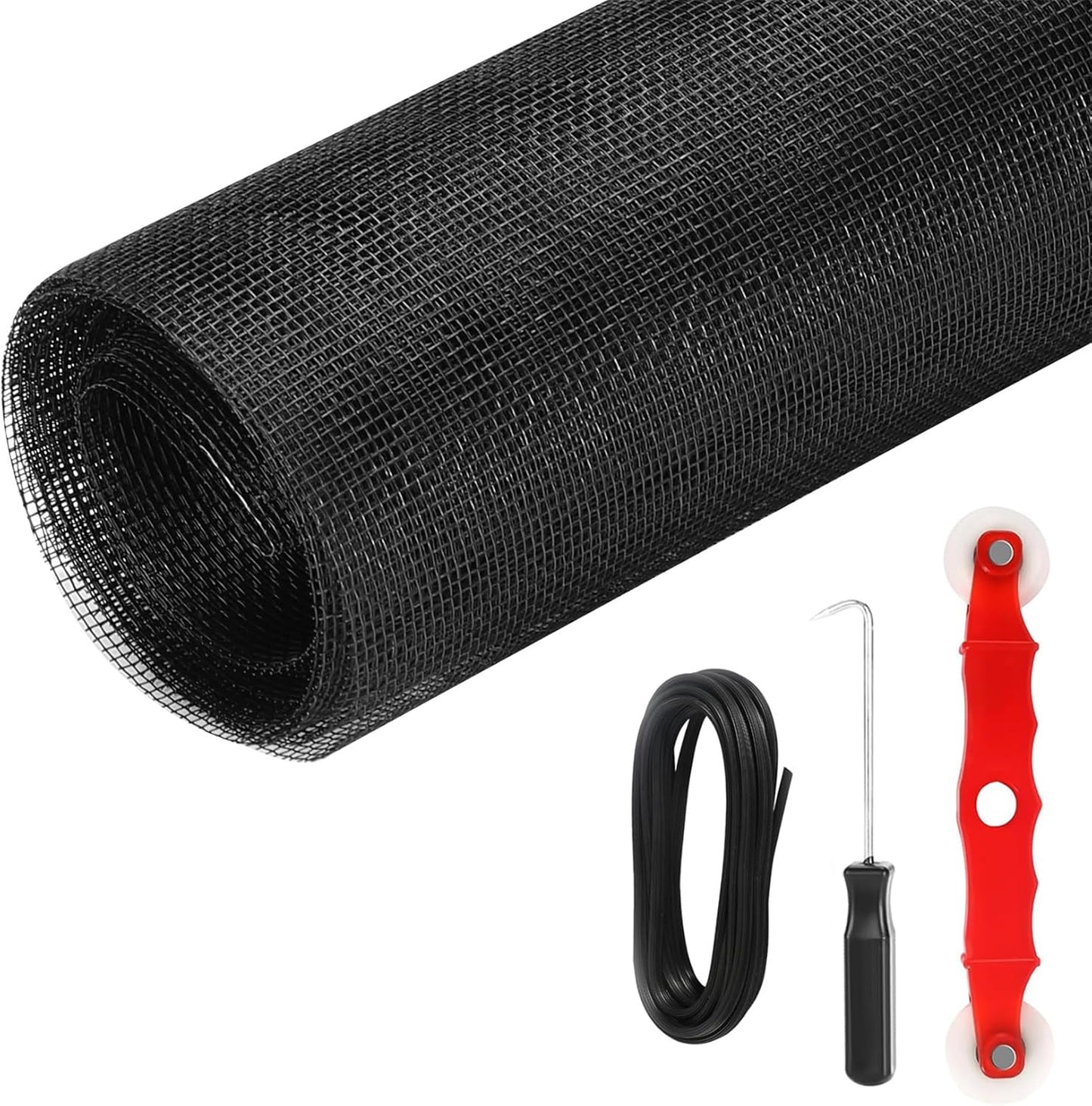 Window Screens Replacement Kit 47"x118" Adjustable Screen Mesh Easy DIY Project with Rolling Tool Spline for Sliding Doors Patio, Black