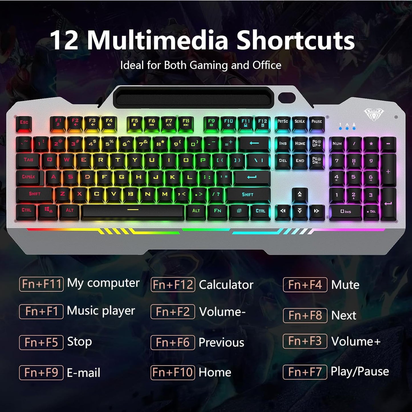 AULA Keyboard, T102 104 Keys Gaming Keyboard and Mouse Combo with RGB Backlit Number Pad, All-Metal Panel Waterproof Light Up PC Keyboard, USB Wired Computer Keyboards Gaming for MAC Xbox PC Gamer