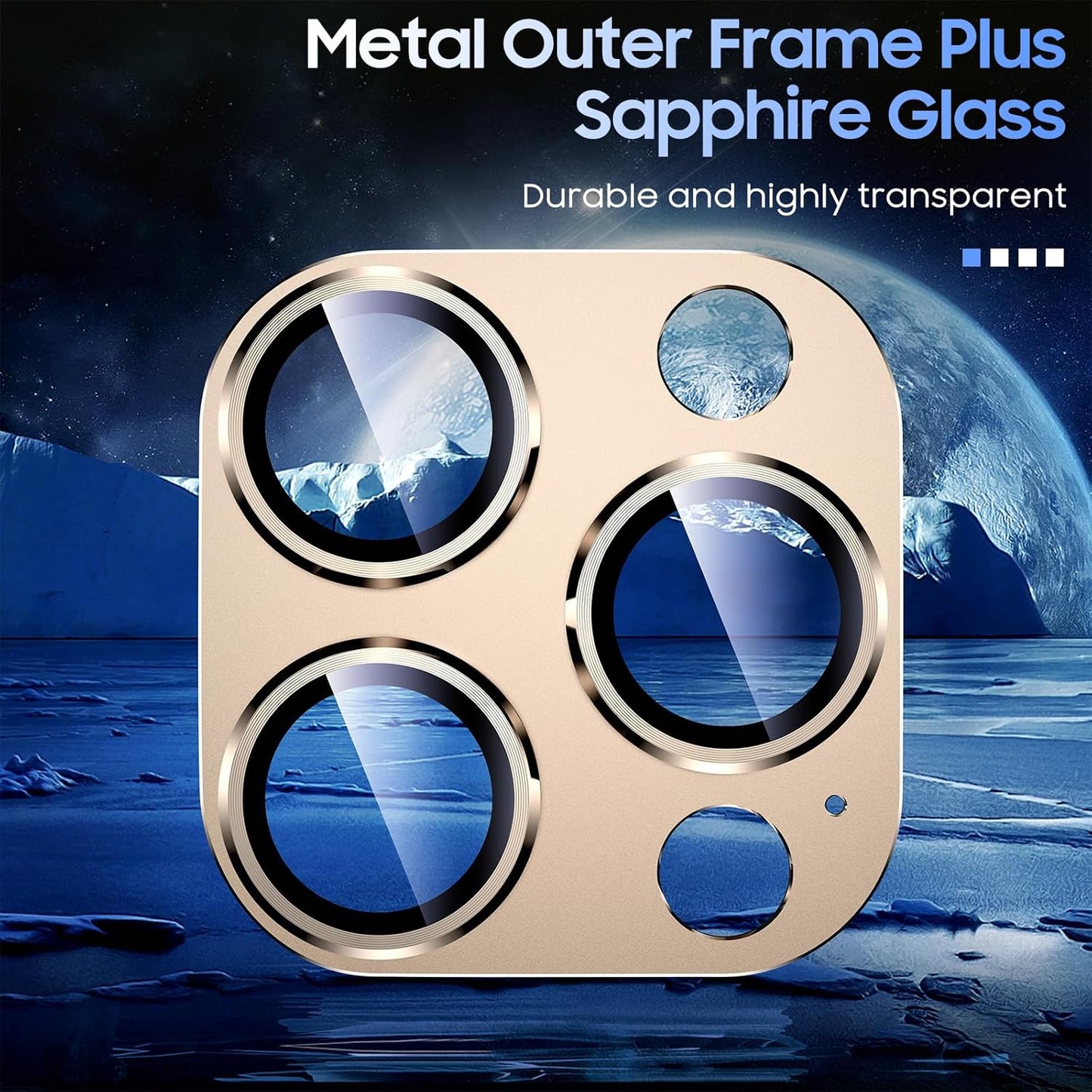 Uyiton Compatible with iPhone 15 Pro/iPhone 15 Pro Max Camera Lens Protector, [Not Easy to Break][Strong Adsorption][Case-Friendly] Metal Tempered Glass Rear Camera Screen Cover - Gold Titanium