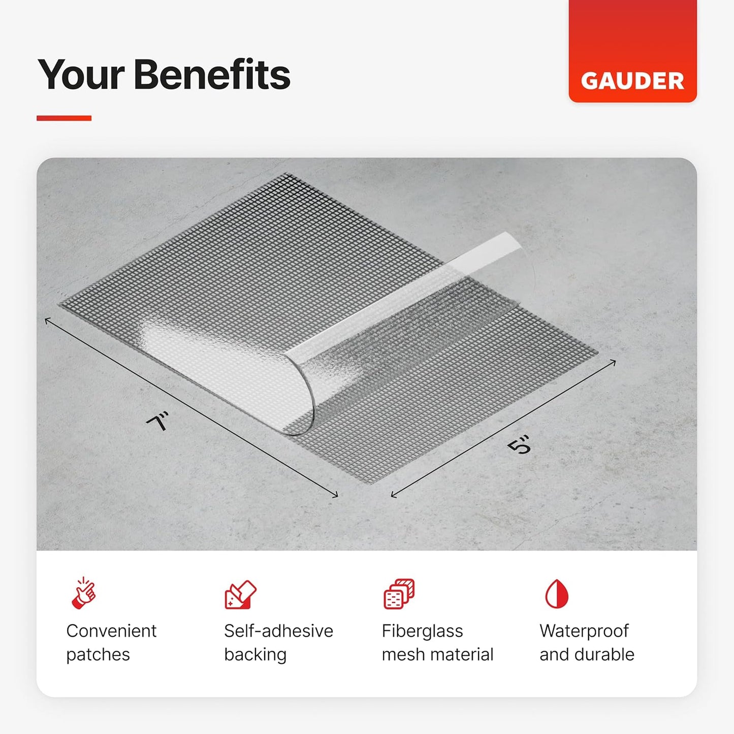 GAUDER Fly Screen Repair Patches - Insect Screen Repair Set Made from Fiberglass Self-Adhesive - for Door, Porch and Window (3 Patches - 5" x 7")