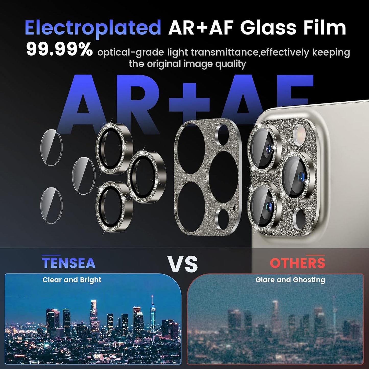 Tensea for iPhone 16 Pro/iPhone 16 Pro Max/iPhone 15 Pro/iPhone 15 Pro Max Camera Lens Protector, Metal Aluminum Alloy Tempered Glass Cover Camera Screen Protector Accessories, Case Friendly