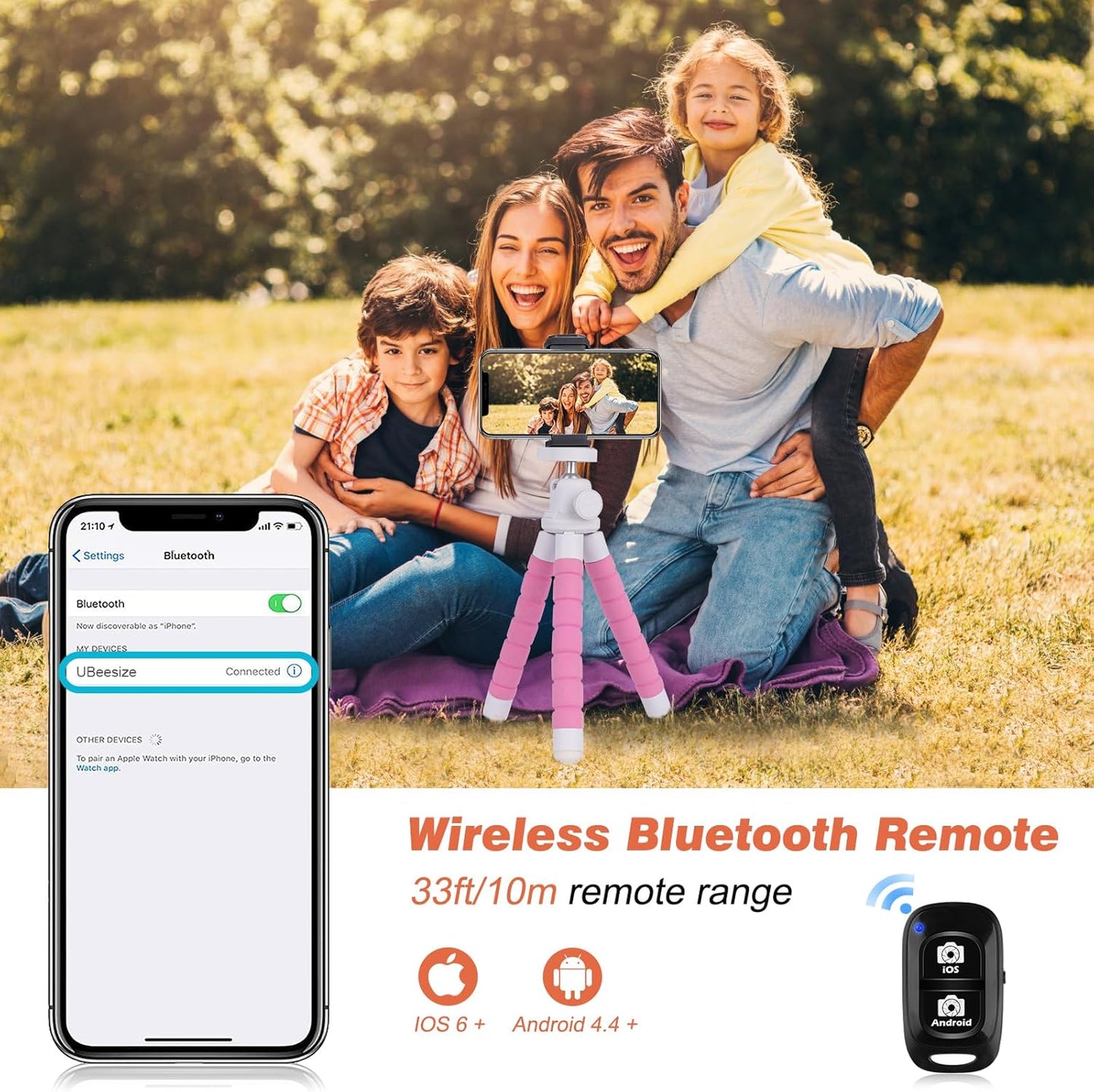 UBeesize Flexible Phone Tripod with Wireless Remote and Clip, Cell Phone Stand for Video Recording (Pink)