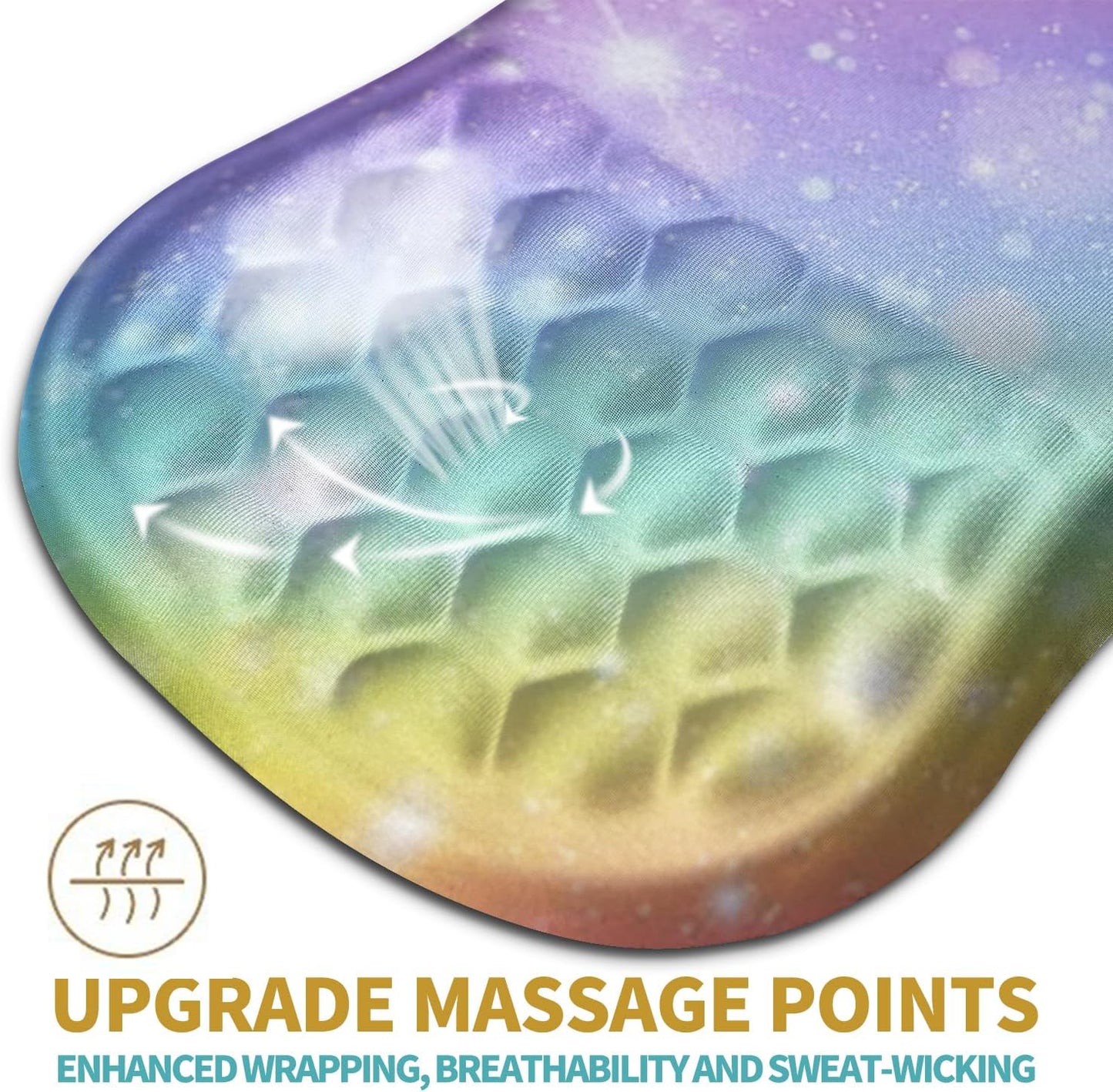 Hokafenle Ergonomic Mouse Pad Wrist Support with Massage Design, Wrist Rest Pain Relief Mousepad with Memory Foam&Non-Slip PU Base, Mouse Pads for Wireless Mouse & Desk (12x8 inch,Rainbow Bubble)