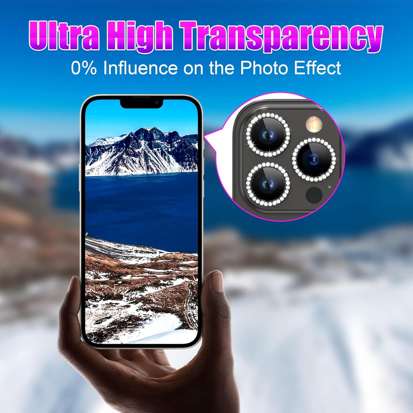 AGVEE 3+3 6 Pack for iPhone 12 Pro Max 6.7" Camera Lens Cover Protector, Bling Diamond & Bling Glitter Metal Ring 9H Tempered HD Glass Camera Cover Protector Film, Bling-Black