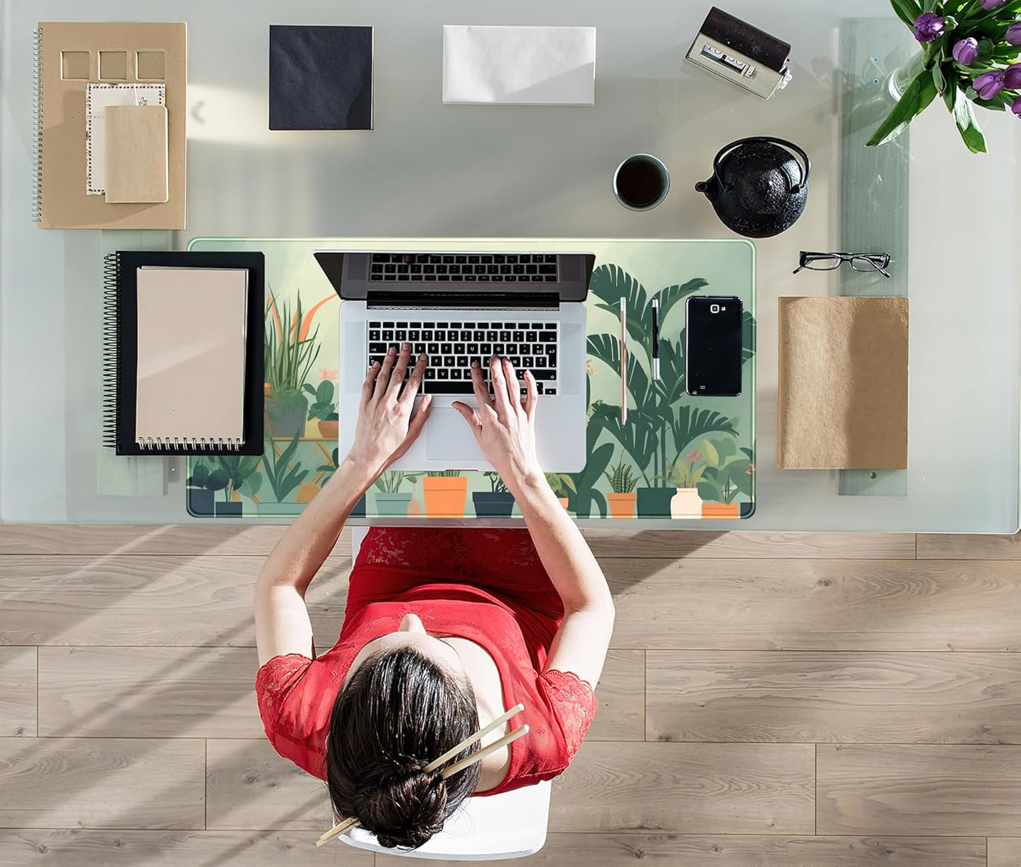 Gardener Mousepad Nature Desk Mat Green Desk Pad Cute Office Decor Mouse Pad Aesthetic Mousepad Plant Deskmat, XXL Large Extended Gaming Deskpad Laptop Keyboard Mouse Mat for Girl 31.5x15.75 in