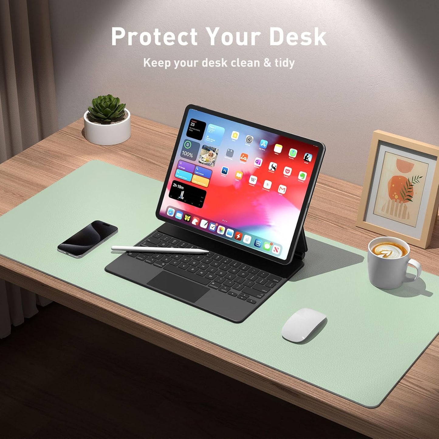 Aothia Large PU Leather Desk Pad Protector – Non-Slip Mouse Pad & Writing Mat for Office/Home, Waterproof, Easy to Clean (31.5" x 15.7", Aqua)