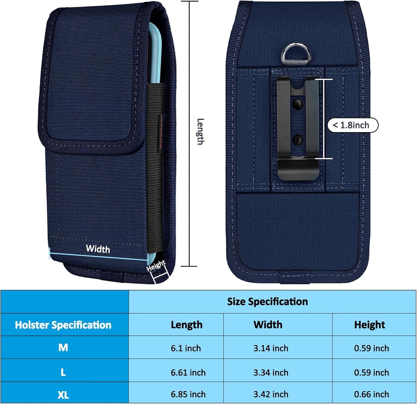 Phone Holster for Belt with Metal Clip and Magnetic Closure Compatible with iPhone 16/15/14/13/12 Pro and Non-Pro, Galaxy S25 S24 S23 S22 for Everyday Protection, M-Blue