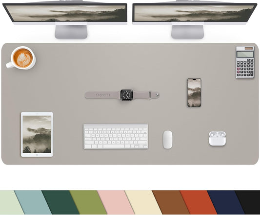 Leather Desk Pad Protector, Large Office Mat & Mouse Pad, Non-Slip Laptop Desk Blotter, Waterproof Writing Pad (Light Grey, 48" x 24")