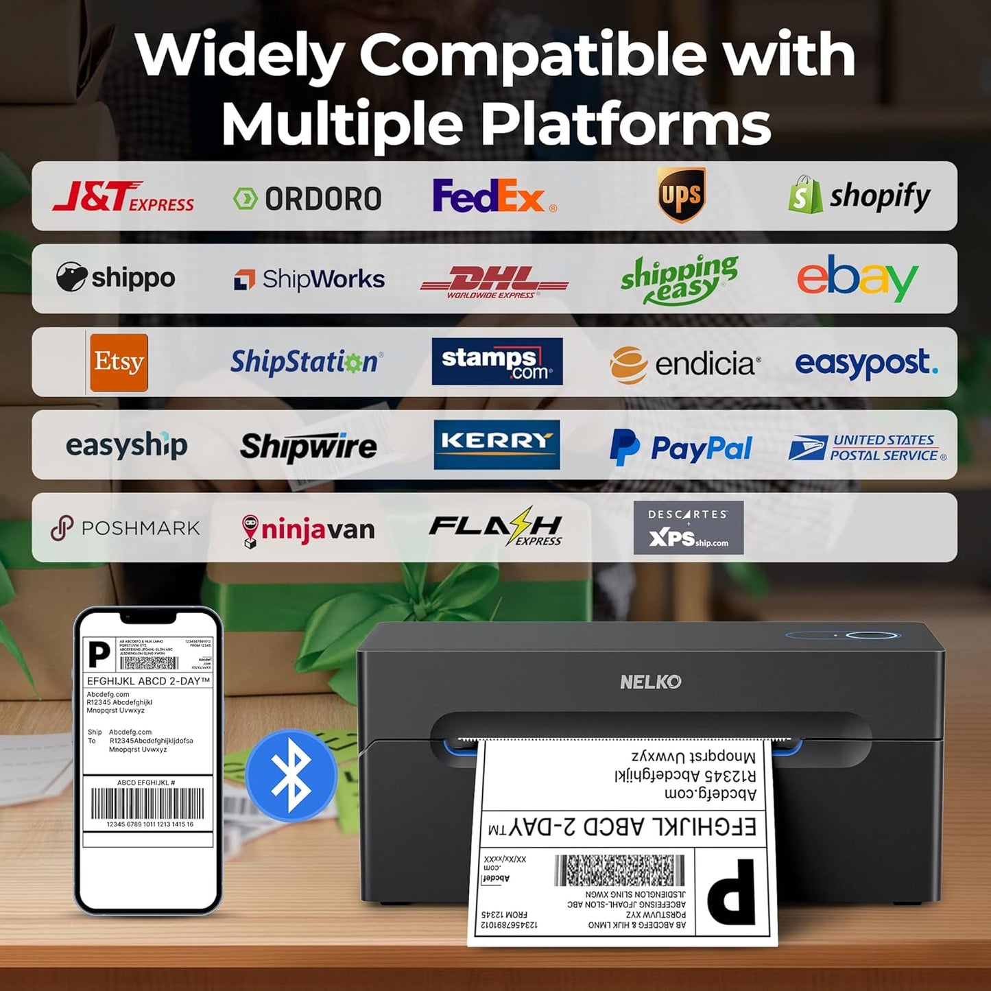 Nelko Bluetooth Thermal Shipping Label Printer, Wireless 4x6 Shipping Label Printer for Small Business, Support Android, iPhone and Windows, Widely Used for Amazon, Ebay, Shopify, Etsy, USPS