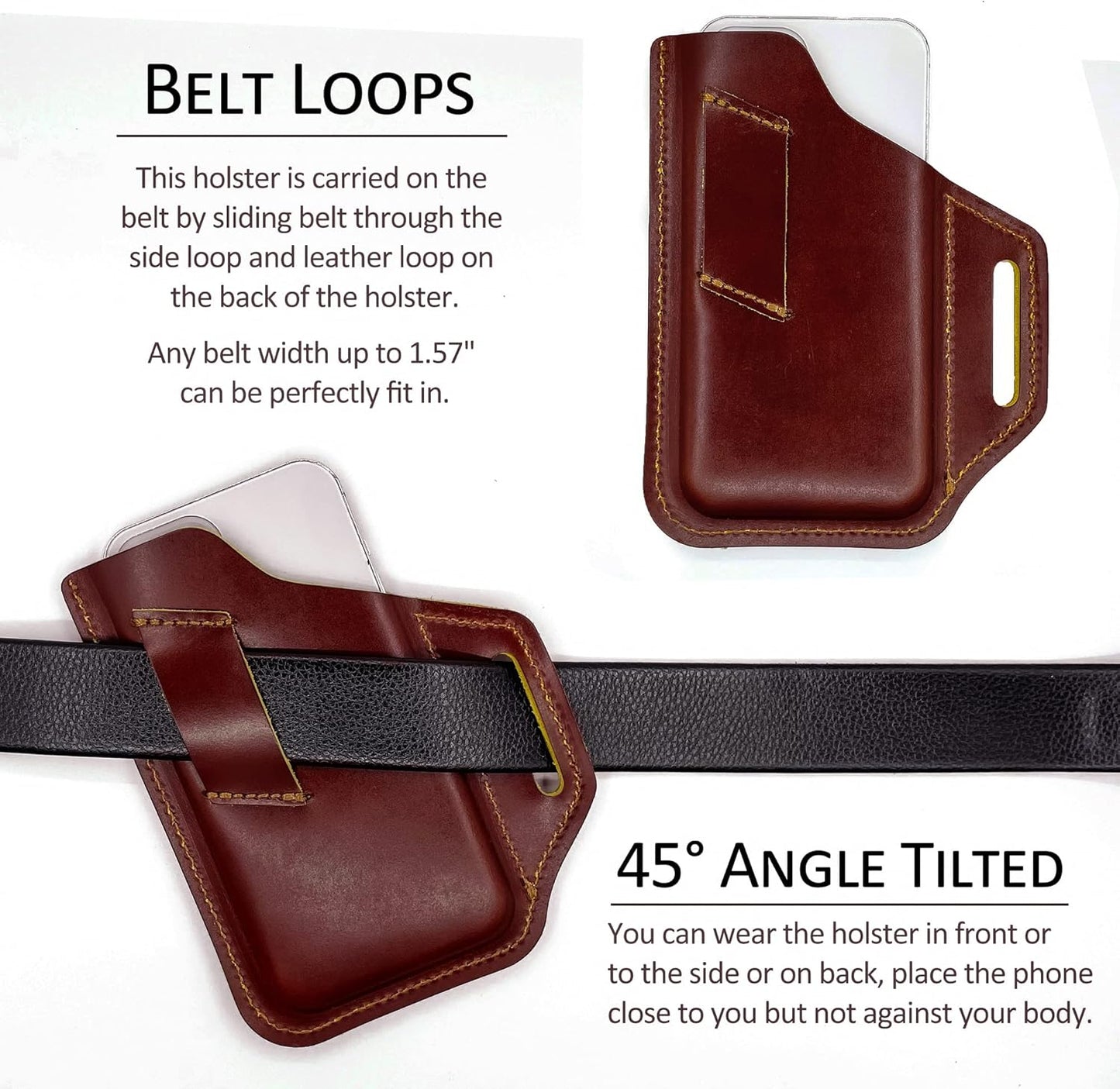 TobbinGear Leather Belt Phone Pouch, Leather Cell Phone Holster, Universal Phone Case with Belt Loops, for Men and Women Coffee
