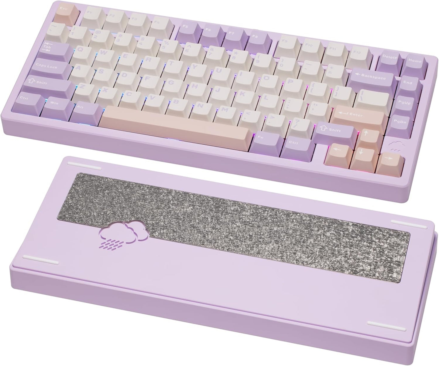 KEEBMONKEY WOBKEY Rainy 75 CNC Aluminum HMX/JWK/Cocoa Switches Triple-Mode Connectivity Mechanical Keyboard with Superior Acoustics, RGB/FR4/Silver SUS304/7000mAh/Cocoa Switch (Pro - Purple)
