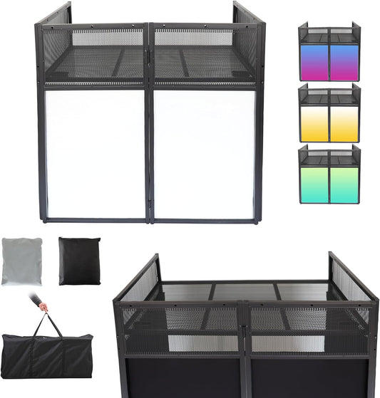 Portable DJ Booth DJ Facade DJ Table Station Two-position Height Adjustable Tabletop DJ Table Stand DJ Event Booth w/Travel Bag Black&White Scrims For Gig, Party, Show