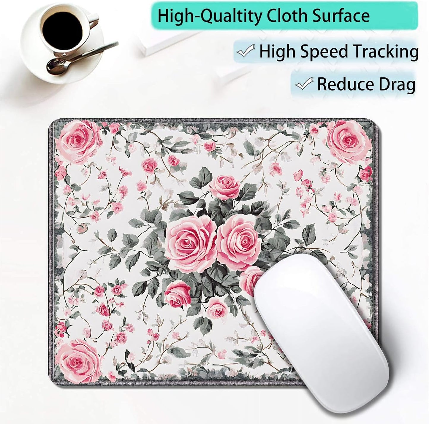 Vintage Flower Floral Custom Mouse Pad with Non-Slip Rubber, Small Square Design for Wireless Laptop & Computer Mouse Pads for Desk, 9.5 x 7.9 inch Smooth Surface for Gaming & Office