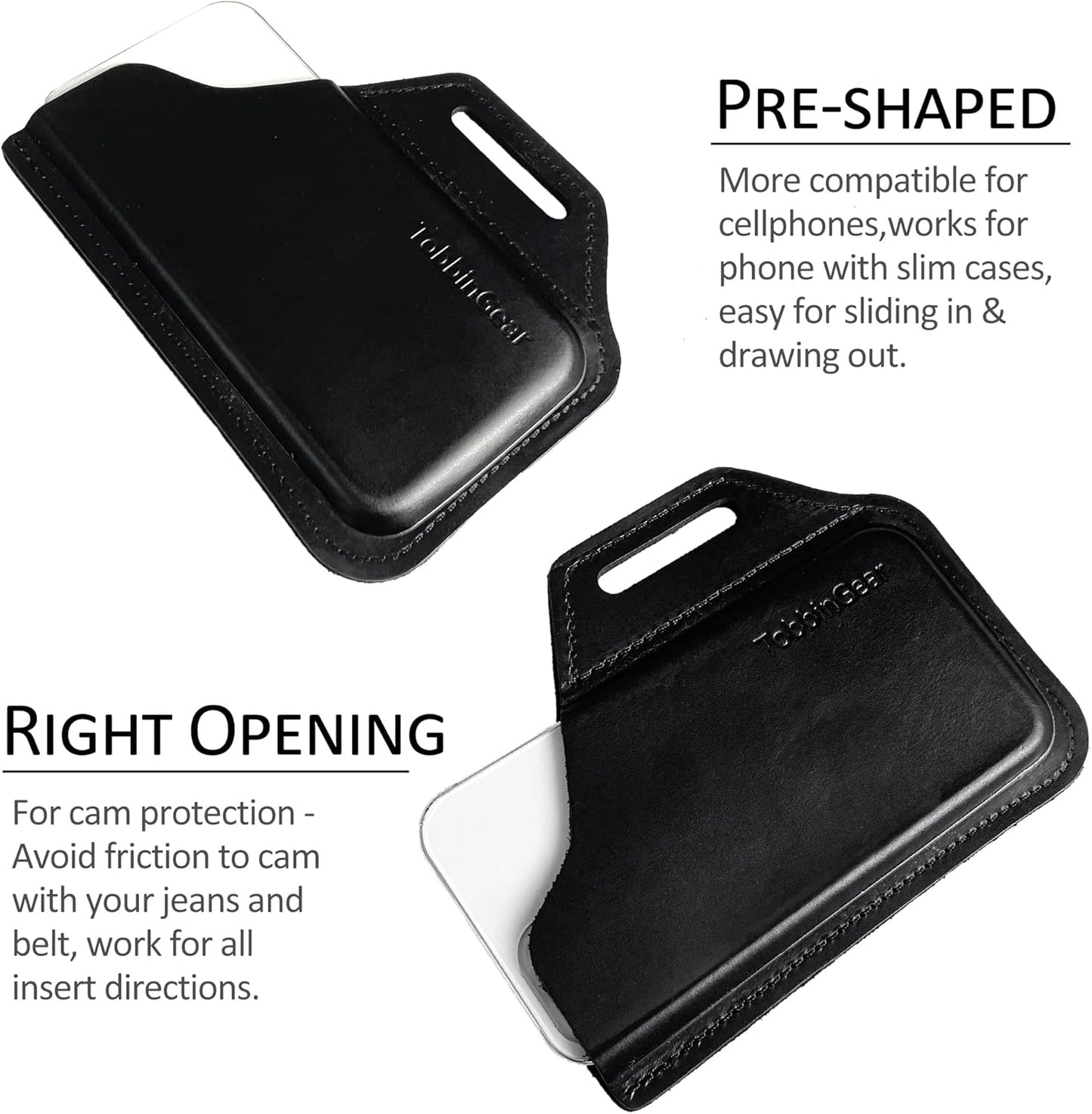 TobbinGear Leather Belt Phone Pouch, Left Handed Leather Cell Phone Holster, Universal Phone Case with Belt Loops, for Men and Women Black Large