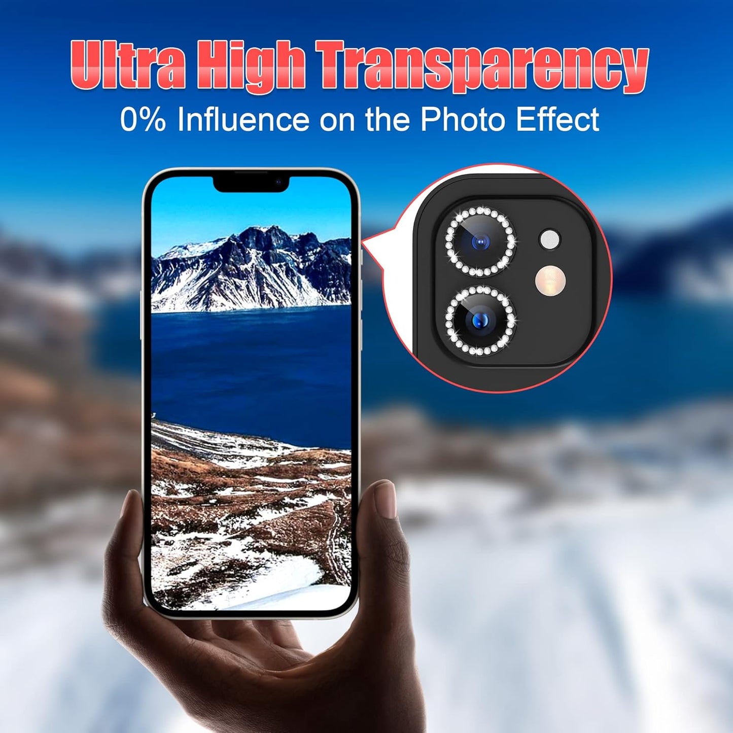 AGVEE 3+3 6 Pack for iphone 12 Pro/12/12 Mini/11 Pro Max/11 Pro/11 Camera Lens Cover Protector, Bling Diamond & Bling Glitter Metal Ring 9H Tempered HD Glass Camera Protector, Bling-Black