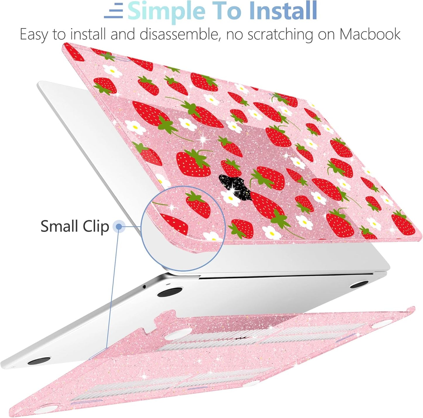MEEgoodo Case for MacBook Air M4/M3/M2 13.6 inch 2025 2024 2022, Fit Model A3240 A3113 A2681, Compatible with MacBook Air 13 inch, Laptop Hard Shell Case with Keyboard Cover, Strawberries & Flowers