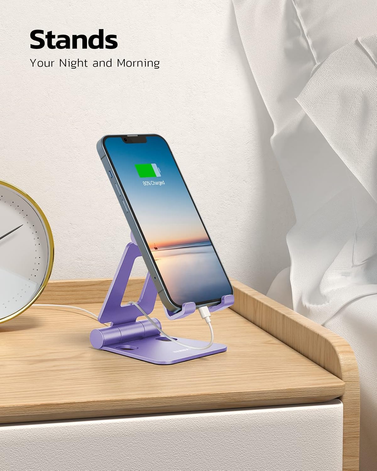 Nulaxy Dual Folding Cell Phone Stand, Fully Adjustable Foldable Desktop Phone Holder Cradle Dock Compatible with Phone 16 15 14 13 12 11 Pro Xs Xs Max Xr X 8, Nintendo Switch, All Phones - Purple