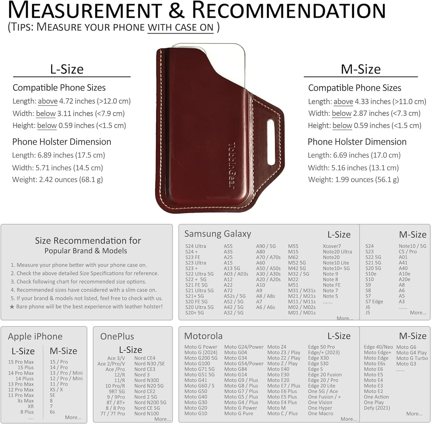 TobbinGear Leather Belt Phone Pouch, Left Handed Leather Cell Phone Holster, Universal Phone Case with Belt Loops, for Men and Women Coffee Medium