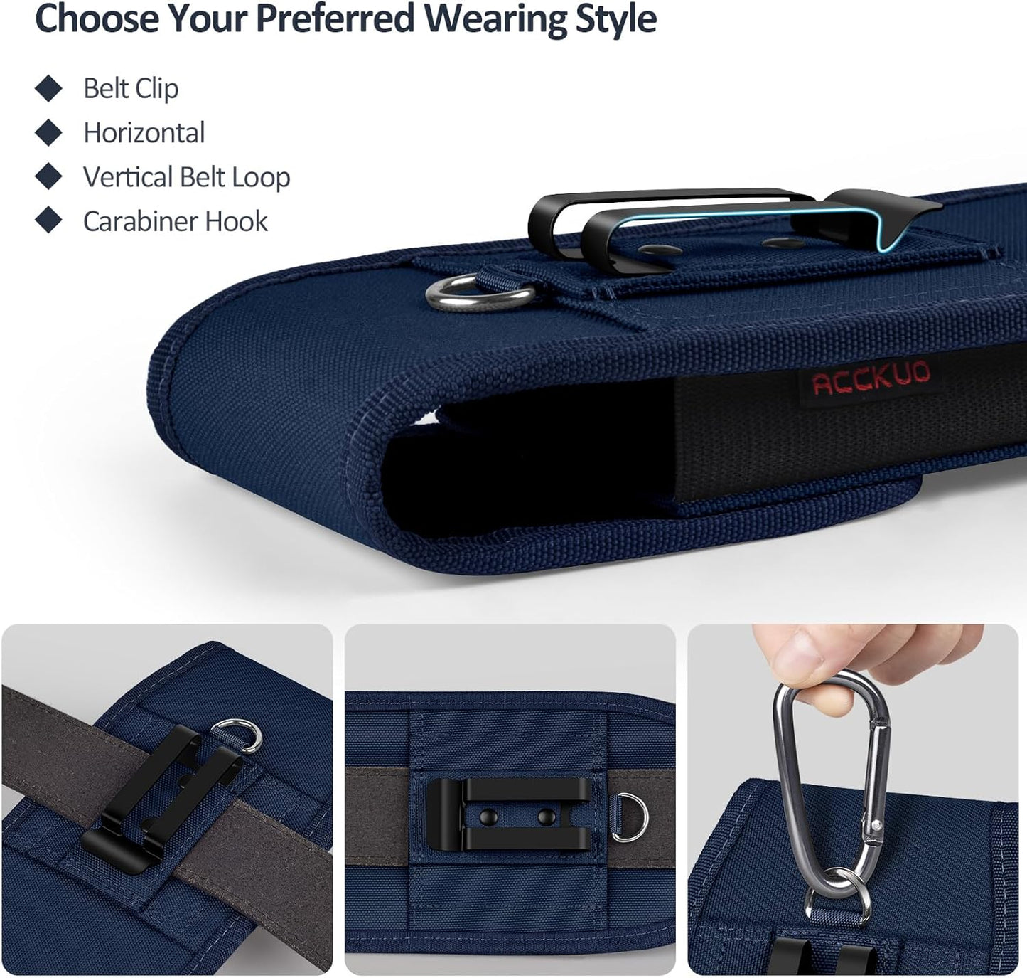 Phone Holster for Belt with Metal Clip and Magnetic Closure Compatible with iPhone 16/15/14/13/12 Pro and Non-Pro, Galaxy S25 S24 S23 S22 for Everyday Protection, M-Blue