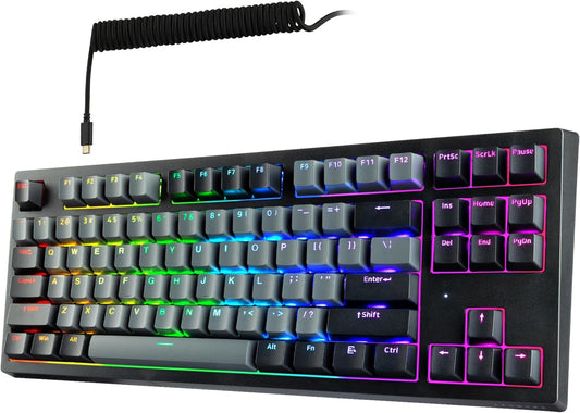 TECWARE Phantom+ Elite 87 Key RGB Mechanical Gaming Keyboard, LED Backlit, Universal Hot-Swap, Wired and Wireless, 3 Mode Connectivity, Thocky Sounding, Black Elite Wraith Pink