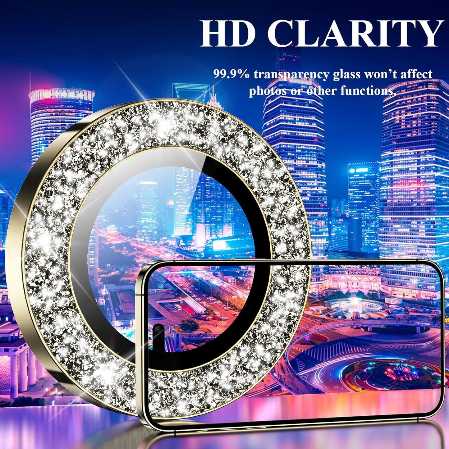 YWXTW Designed for iPhone 14 Pro/iPhone 14 Pro Max Camera Lens Protector Bling, [New Glitter Design] Individual Metal Tempered Glass Camera Cover Accessories Case Friendly, 1 Set (Gold Glitter)