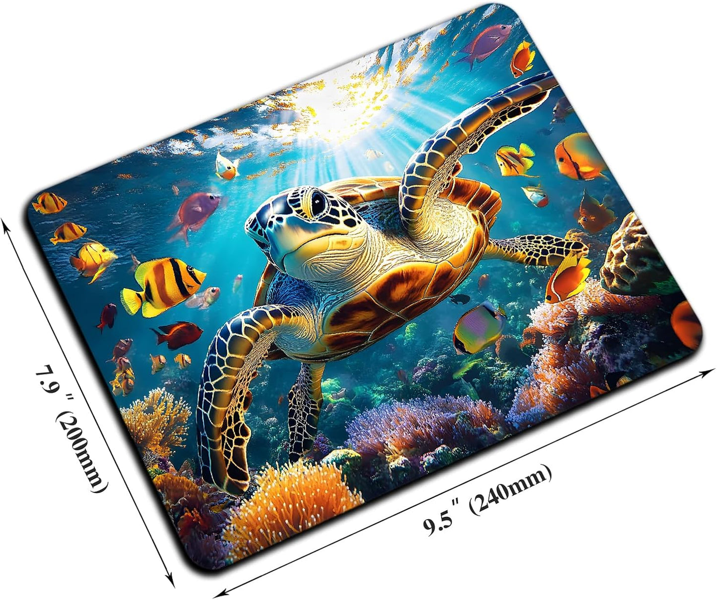 Mouse Pad, Cute Ocean Colorful Turtle Mouse Pads for Desk, 9.5" x 7.9" Non-Slip Rubber Base Computer Mousepad with Women, Portable Square Design for Wireless Mouse and Pad Laptop Office & Travel