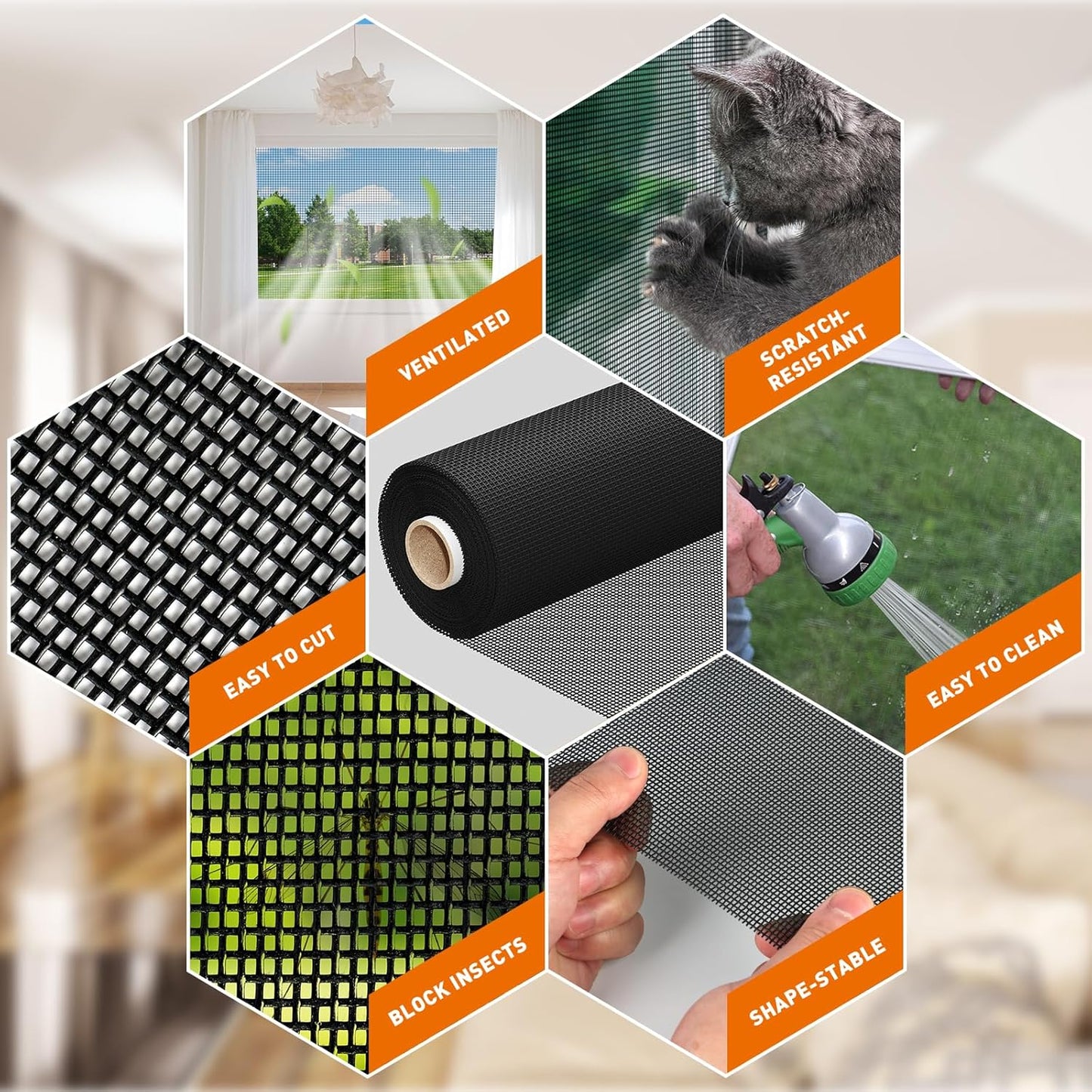 MAGZO Pet Proof Window Screen Replacement Mesh Roll, 37.4in × 16.4ft Upgraded Thicker 360g/m² Heavy Duty Polyester Screen Mesh for Dog Cat Protector, Ideal for Patio Porch Sliding Repair Kit 14x11Mesh