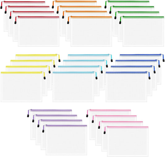 32pcs Mesh Zipper Pouch Bags, B5 Mesh Pouch, 8 Color Zipper Pouches for Organizing, Board Game Storage, Travel, School, Office