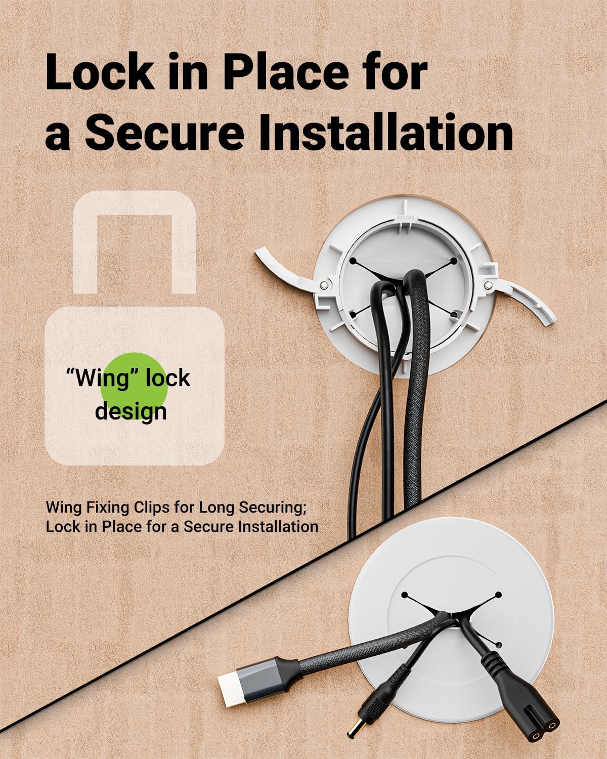 in Wall Cable Management Kit, Slim TV Wire Hider Kit for Wall Mounted TV, 2 Pcs Pass Through with Hole Saw for Network, HDMI, Speaker Cables, Coaxial, White