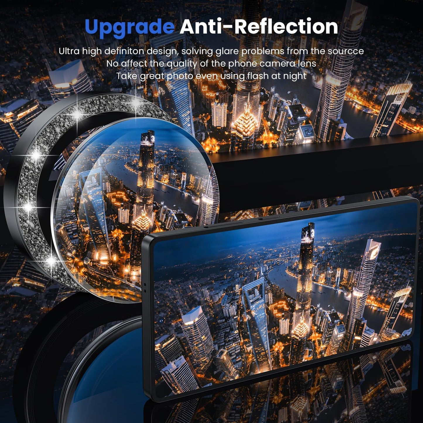 WSKEN for Samsung Galaxy S25 Ultra Camera Lens Protector - Ultra Thin Case Friendly, 9H Shatterproof Tempered Glass with Aluminum Metal Circle Camera Screen Protector Cover Accessories, Glitter Black