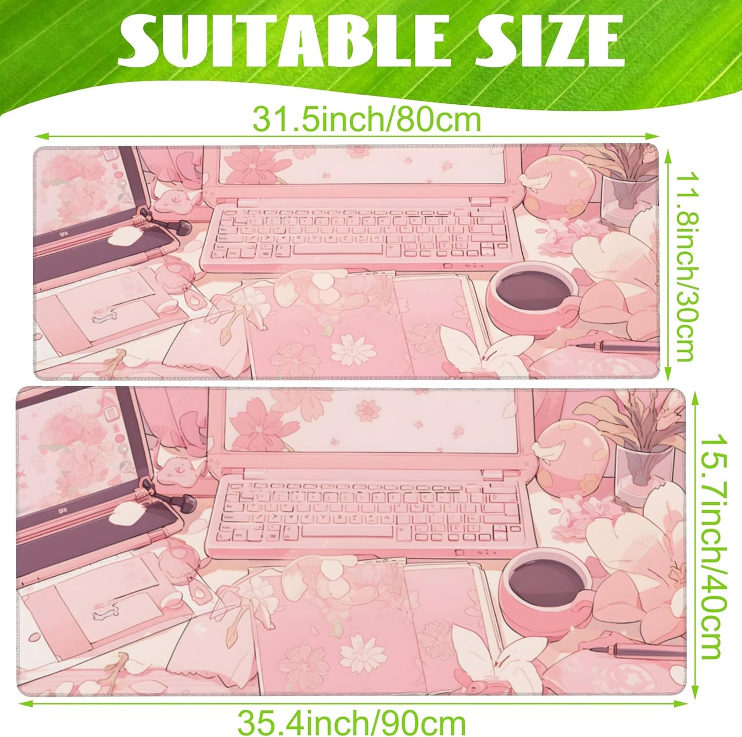 Large Gaming Mouse Pad for Desk,Pink Kawaii Anime Girl Desk Desk Mat,Kawaii Anime Desktop Desk Pad,Extended Big Computer Keyboard Mouse Pad with Non-Slip Base and Stitched Edge,35.4"x15.7"