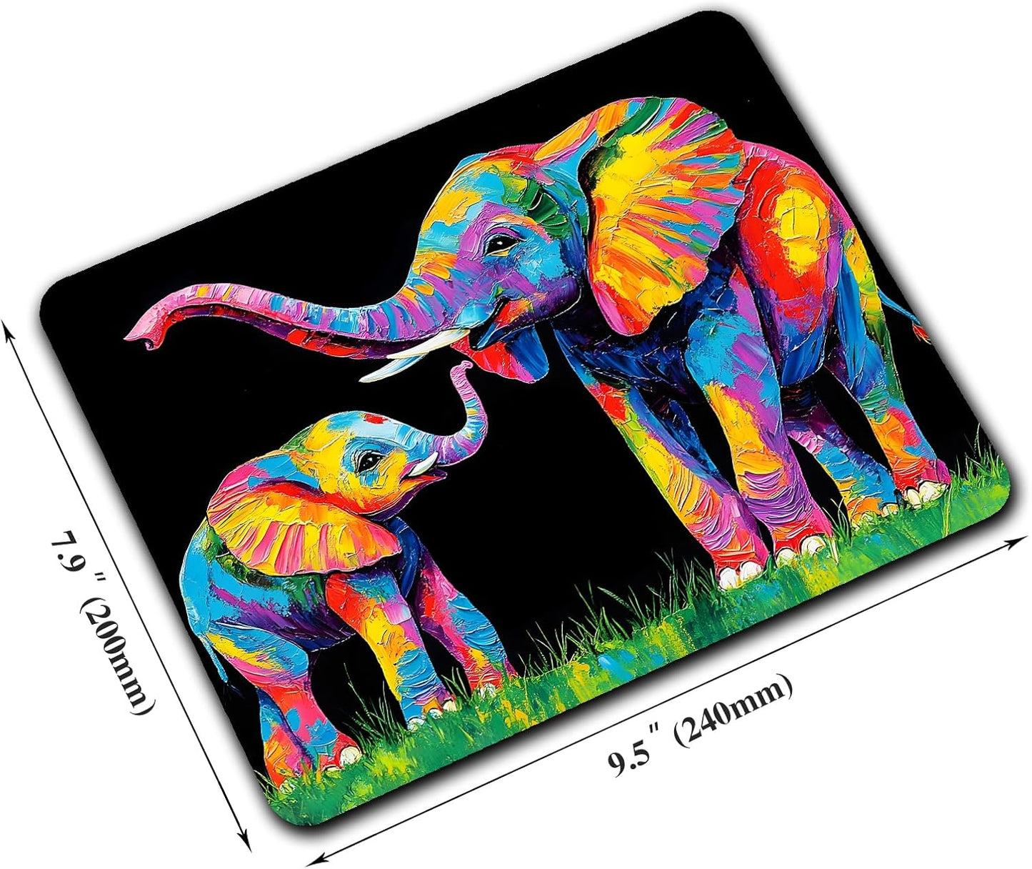 Colorful Art Animal Elephant Mouse Pads for Desk, Portable Wireless Computer Mouse pad Small Design with Women, Non-Slip Rubber Base Laptop Mousepad 9.5" x 7.9" Smooth Surface for Office & Travel