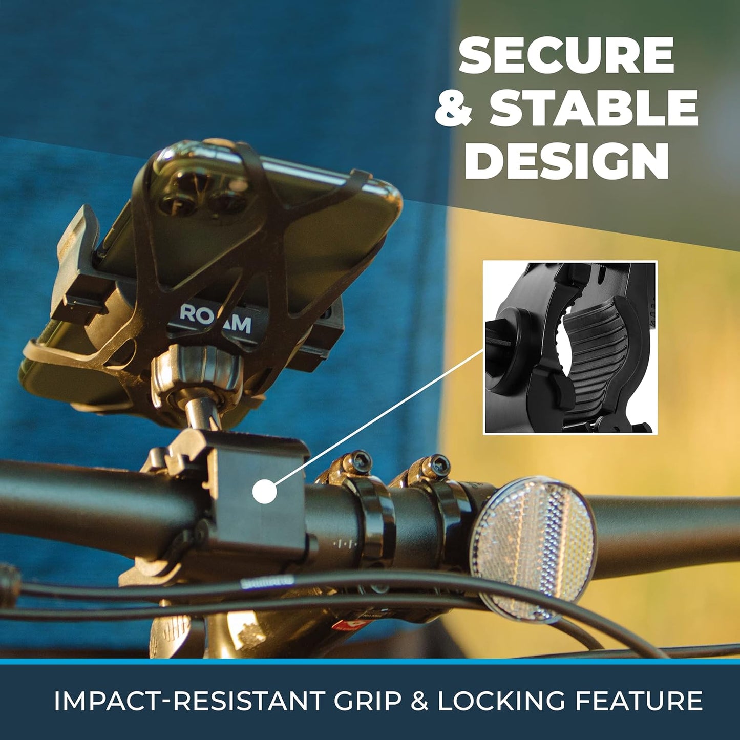 Roam Universal Black Net Bike Phone Mount Holder, 360° Rotation Hands Free Cell Navigation System for Motorcycle eBike Dirt Road Cruiser Scooter Jogging Stroller, Adjustable Up to 3.6" W x 7" L