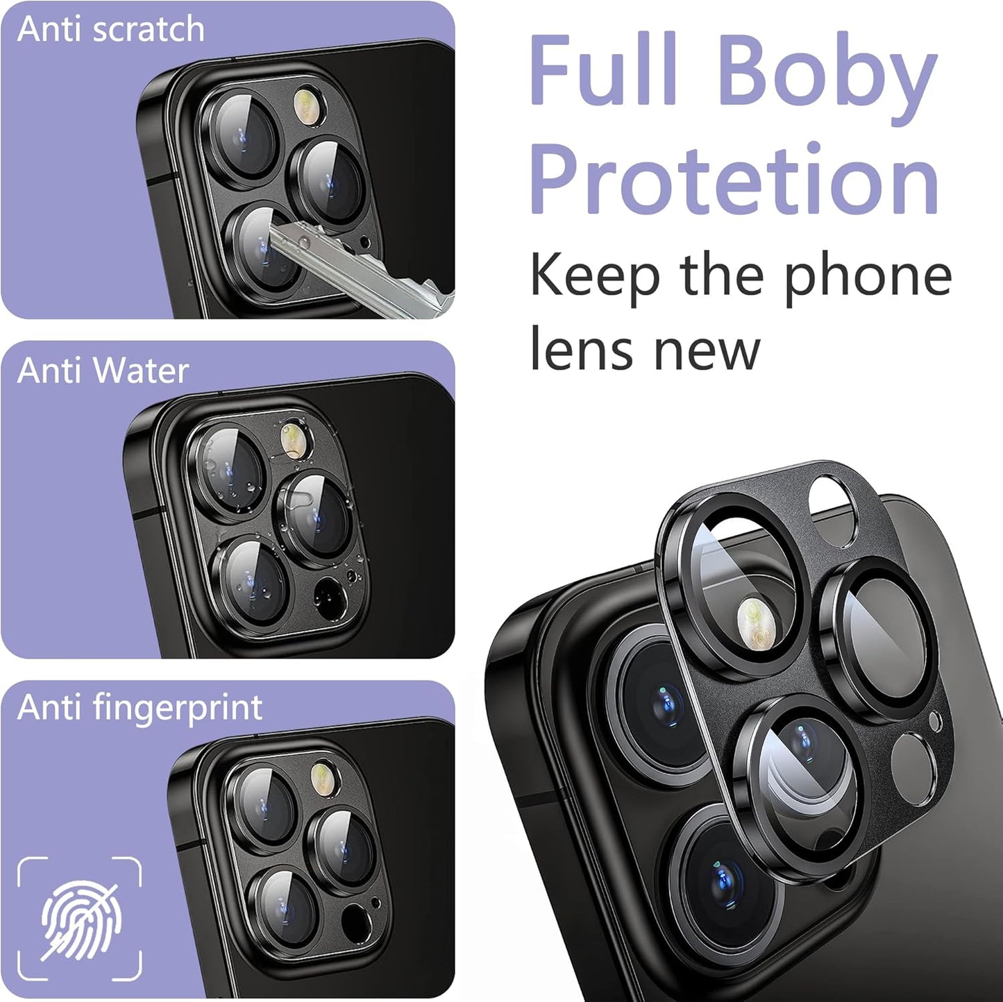 2 Pack Camera Lens Protector for iPhone 14 Pro/iPhone 14 Pro Max,[Not Easy to Breakn ] AR Tempered Glass Strong Adsorption Metal Camera Cover Screen-Black