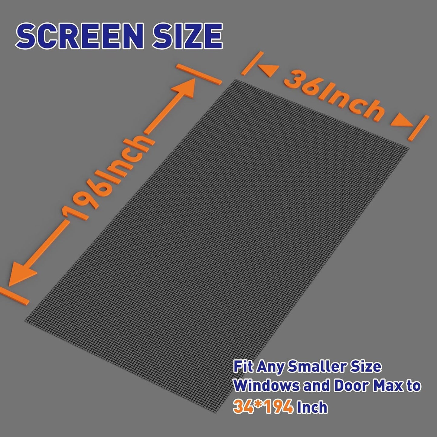 MAGZO Window Screen Replacement Mesh 36"W x 196"L - DIY Adjustable Polyester Pet Proof Screen Door Mesh for Patio Window Screen Repair Kit, Durable, Washable, Black